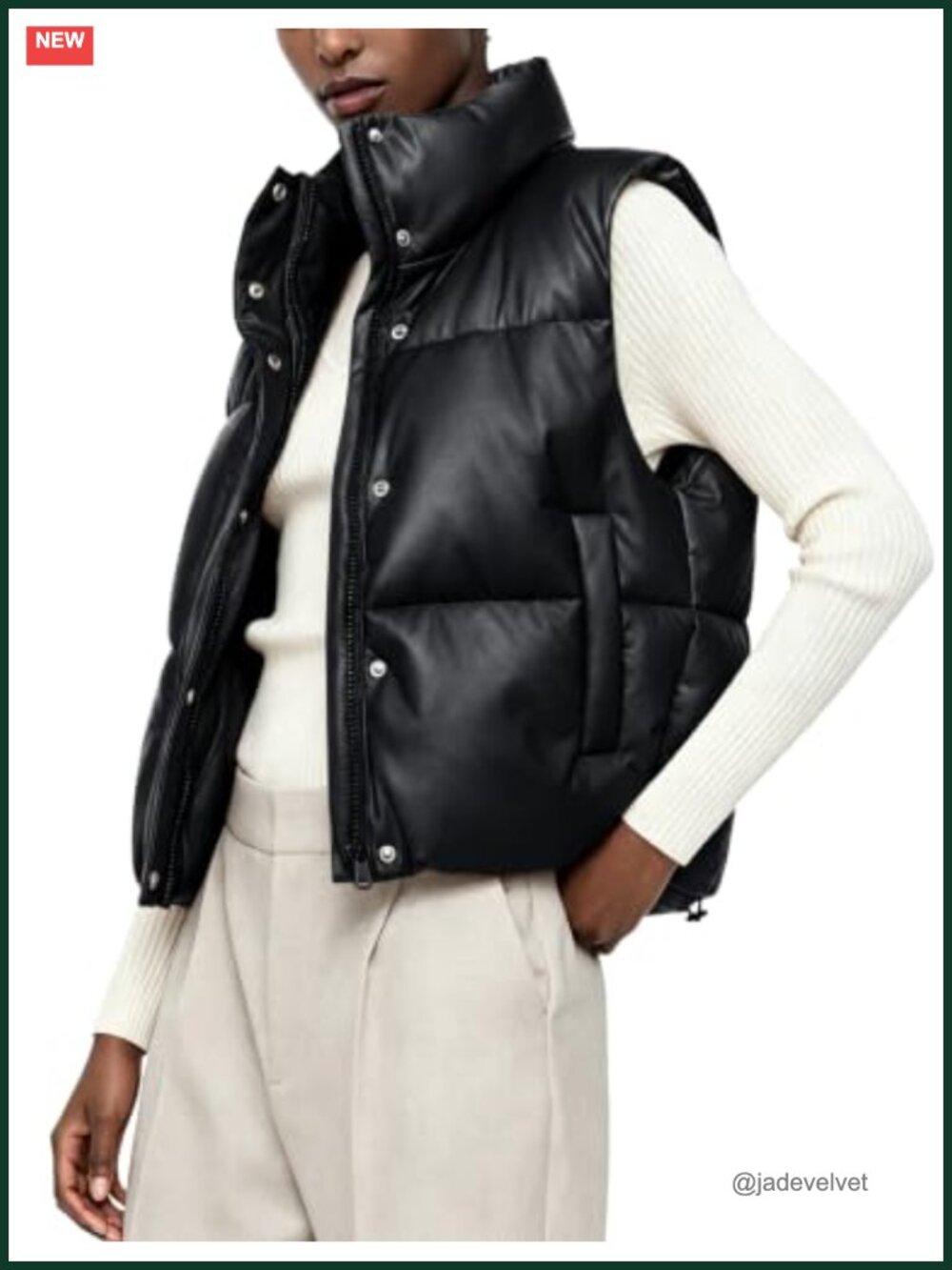 Faux Leather Puffer Vest Zip Up Sleeveless Winter Cropped Jacket